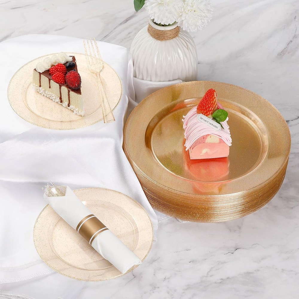 Goodluck 700 Piece Gold Glitter Plastic Dinnerware Set for 100