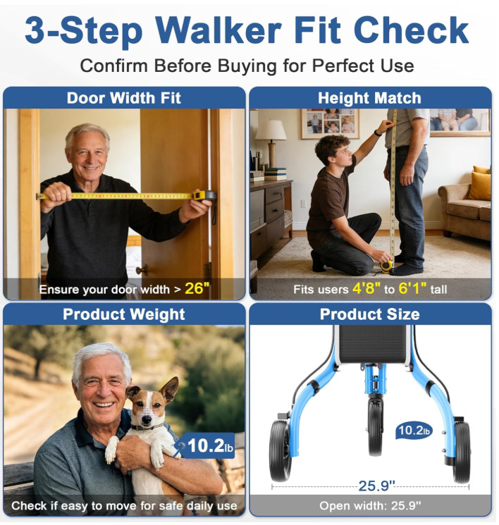 SOUNDFUSE 3 Wheel Walker - Lightweight Foldable Aluminum Rollator - Blue