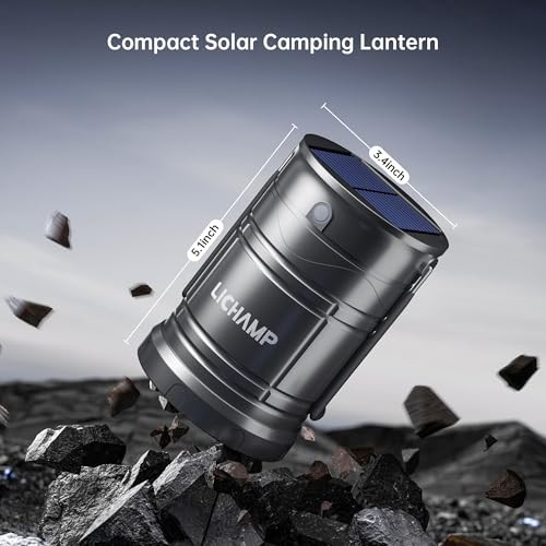 Lichamp 4-Pack Solar Camping Lantern, USB Rechargeable LED Lights with 3 Modes