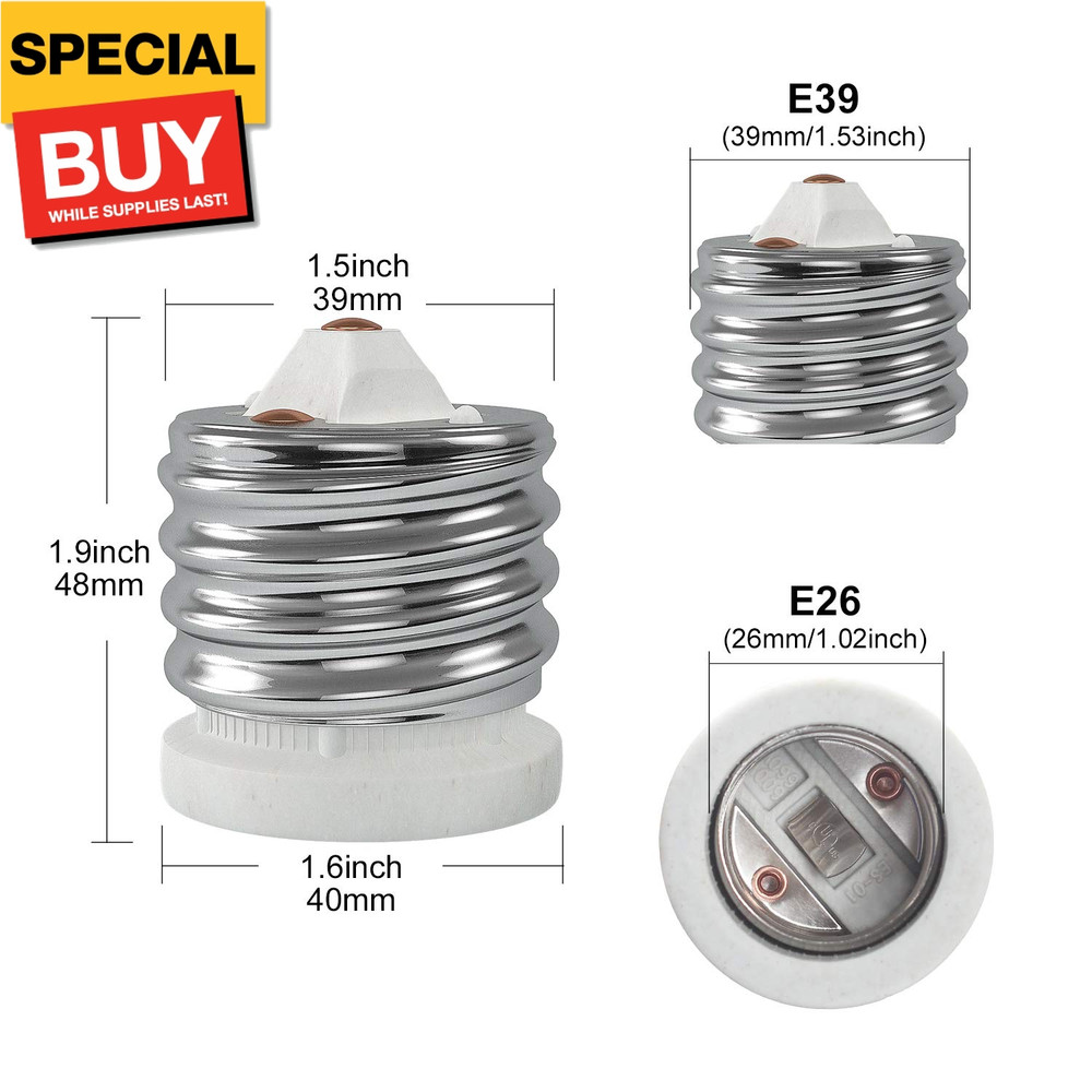 E39 to E26 Socket Converter, Ceramic Mogul E39 to Standard Medium E26 Light Bulb