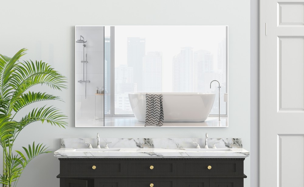 48"x32"Rectangle Bathroom Mirror Wall Vanity Hanging Mirror White Aluminum Frame