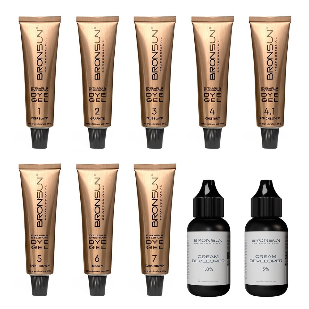 Bronsun eyebrow dye set - 8 shades + 2 developer 3%,1.8% UPGRADED VERSION!