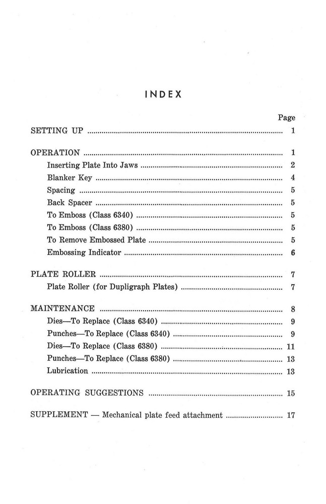 Instructions For Operating Class 6300 Graphotype Owners MANUAL
