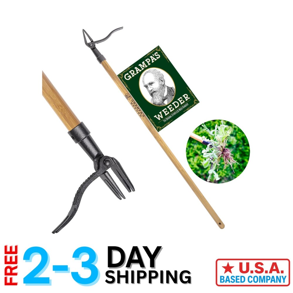 Stand-Up Weeder Tool - Eco-Friendly Bamboo & Durable Steel, Safely Remove Weeds