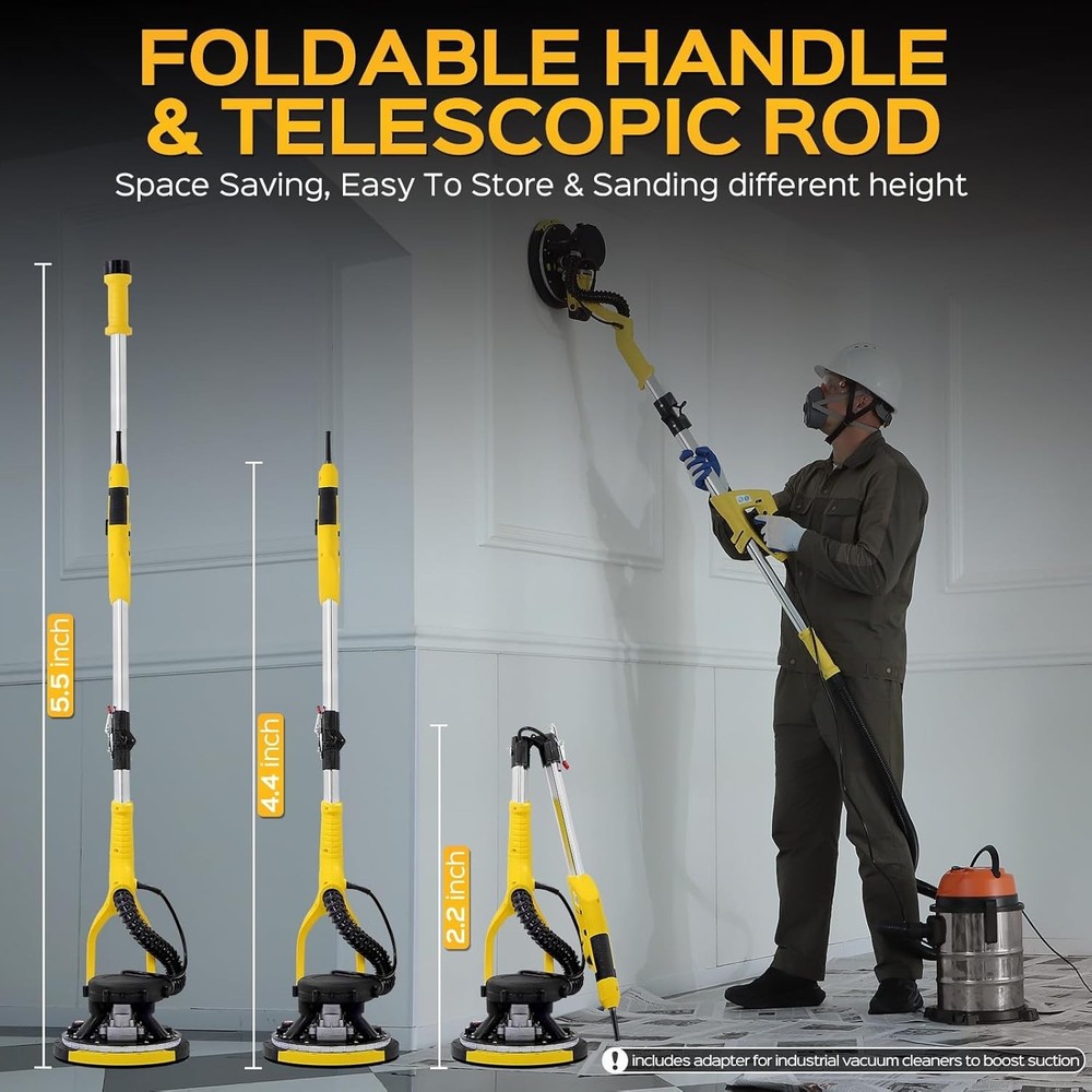 Drywall Sander Tool, 8.5 Amp Popcorn Ceiling Removal Tool with 7 Variable Spe...