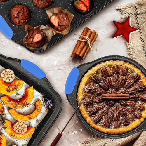 11-Piece Professional Stackable Baking Set, Oven-Safe Nonstick Black&Blue