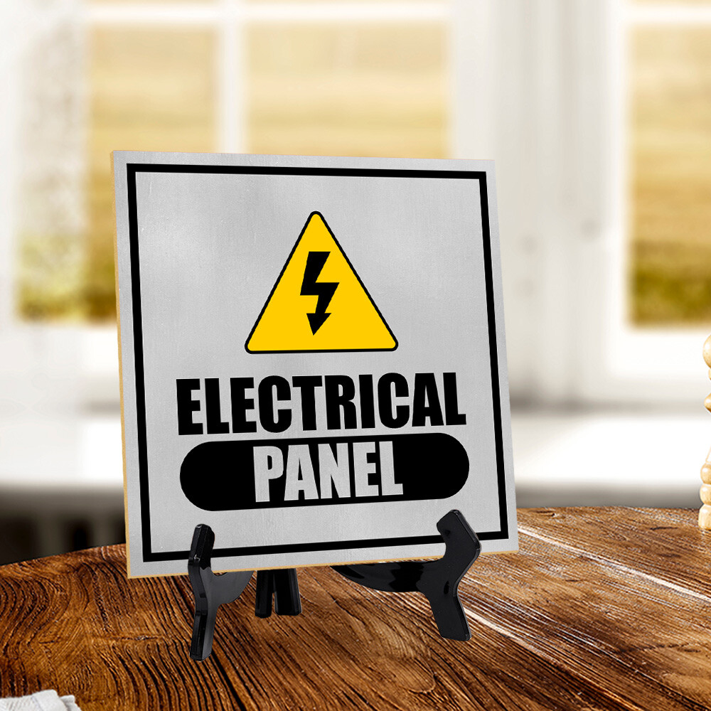 Electrical Panel 5"x 5" Square Table Sign With Acrylic Easel