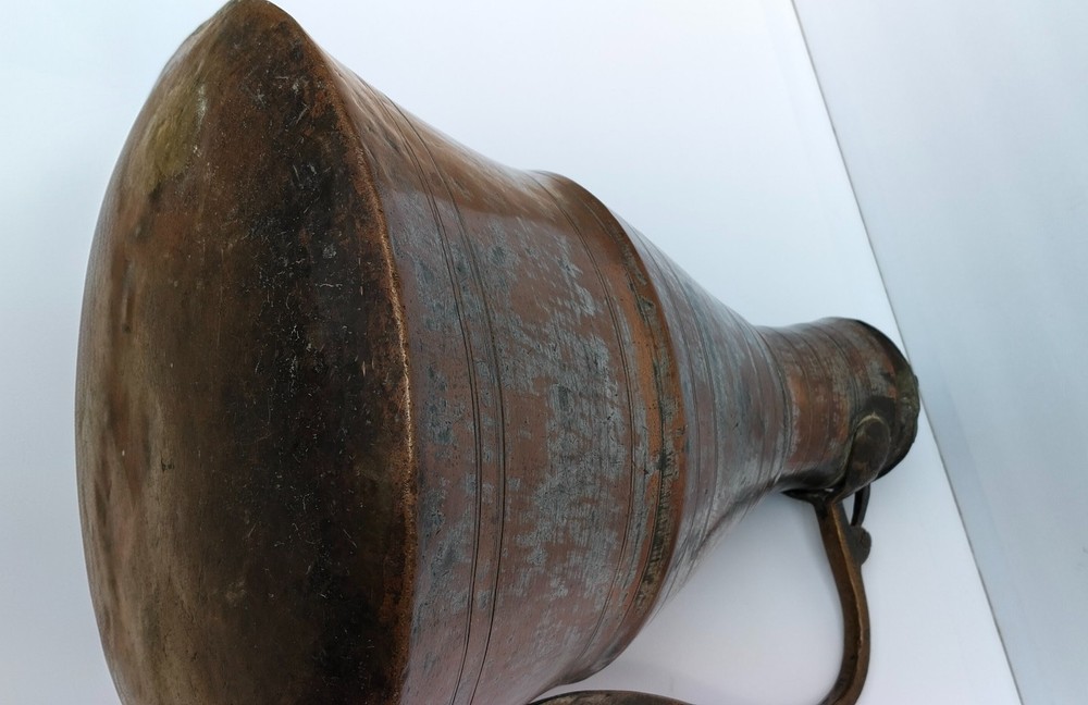 Large Antique Copper Ewer / Pitcher with Hinged Lid – Handmade Statement Piece