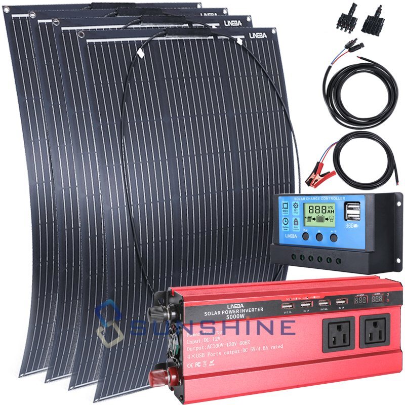 Complete Solar Panel Kit - 5000W Power Inverter, 12V Battery Charger Controller