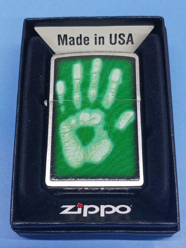 Zippo Brushed Chrome Identity Hand Print Lighter 28283