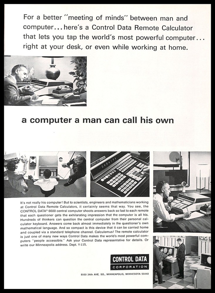 1965 Control Data Remote Calculator Vintage PRINT AD Computer Electronics