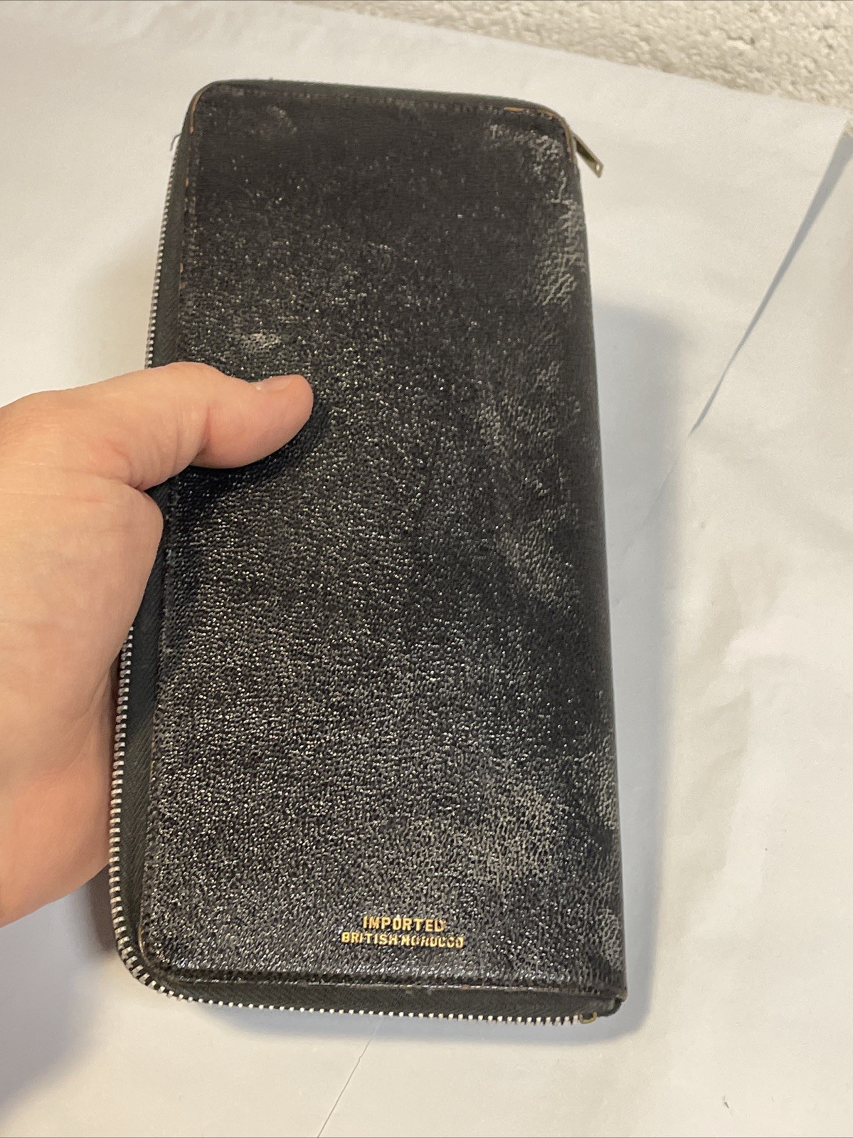 WW2 War Service Record Leather Wallet Diary Document Holder Black Zipper Vtg