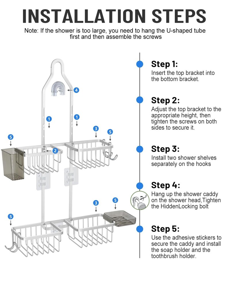 Adjustable Shower Caddy Hanging for Handheld Showerheads - Never Rust Shower ...