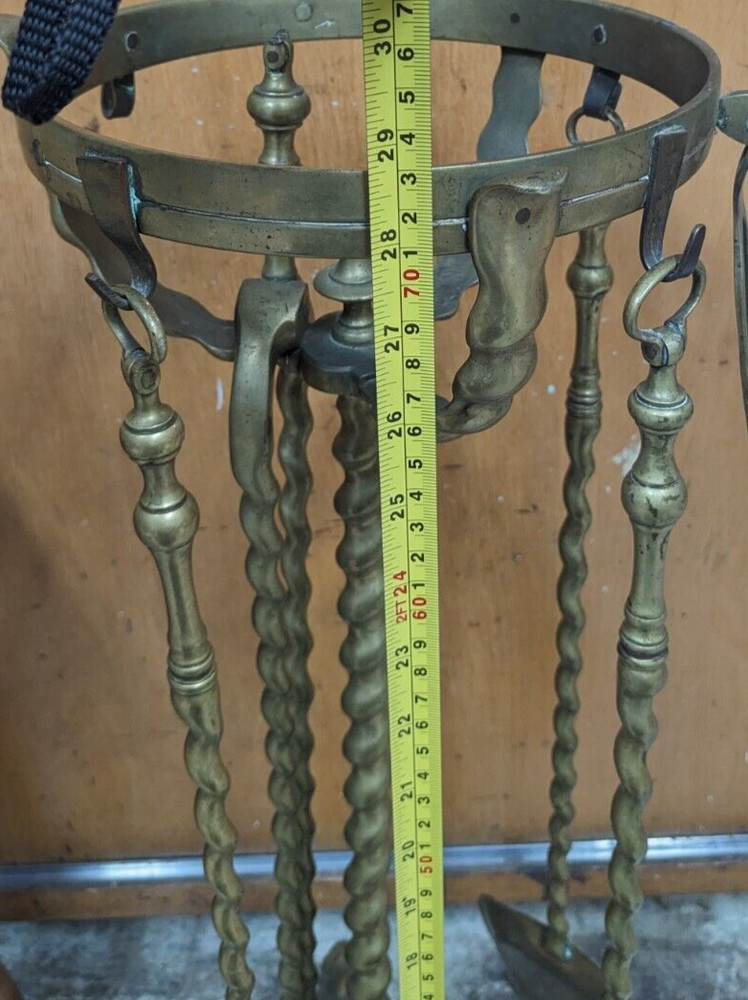 Vintage Brass Fireplace Tool Set Barley Twist