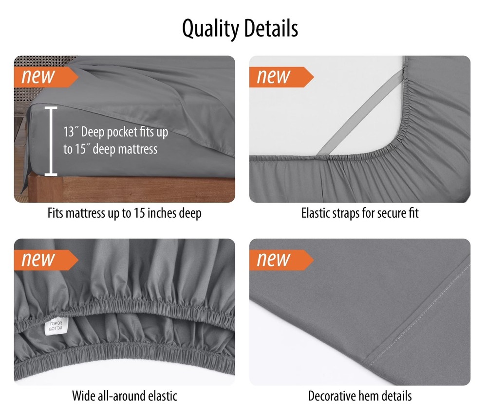 Mainstays Queen Sheet Set Arctic White 4pc Super Soft Microfiber 15" Deep Pocket