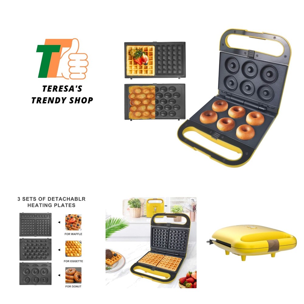 3 Interchangeable Baking Plates for Making Doughnut or Waffle Maker-Eggette a...