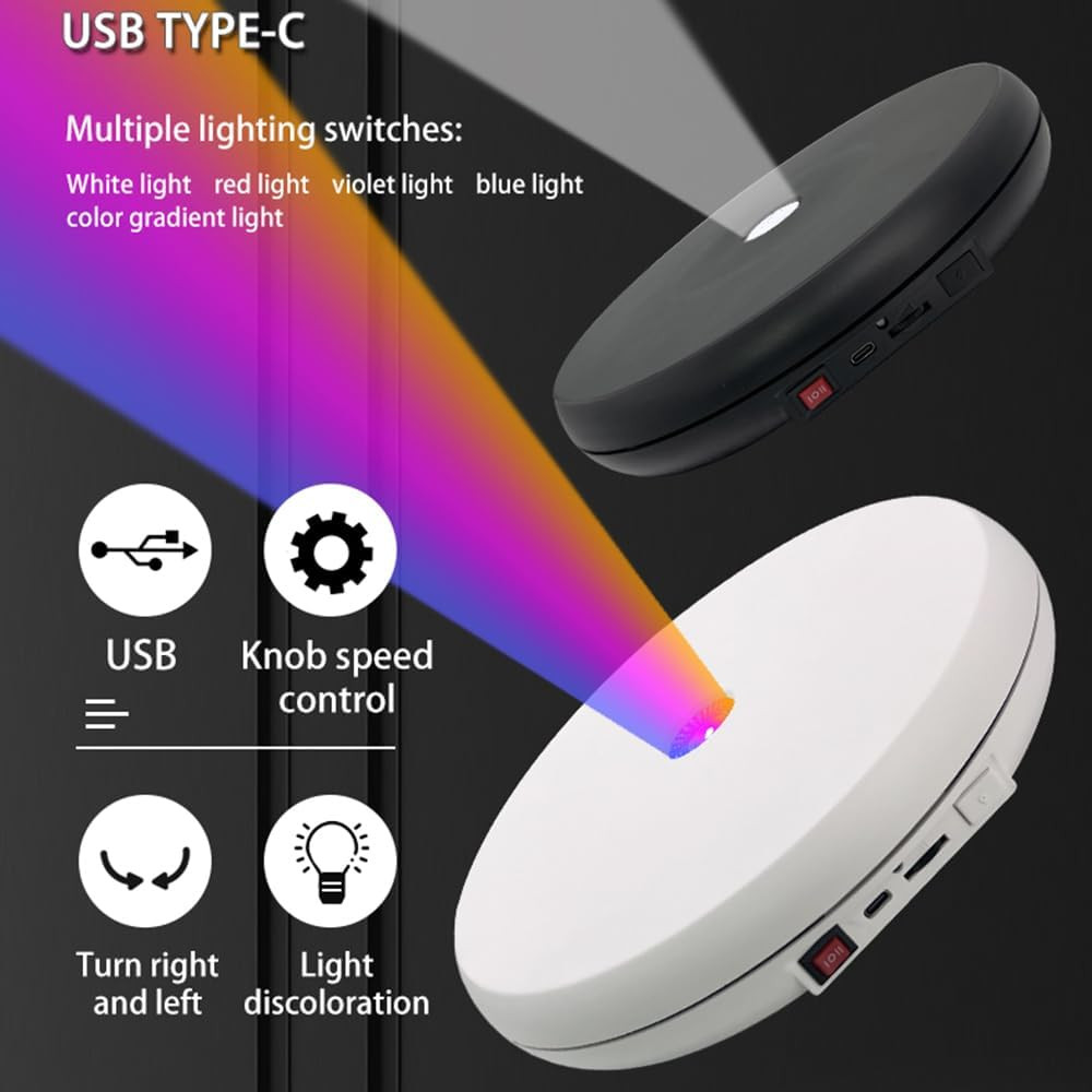 Multicolor LED Light Motorized Rotating Display Stand , 10 Inch /55Lbs Load, 360