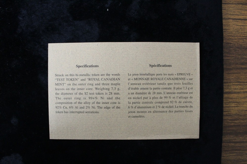 1996 Canada $2 Test Token in Original Capsule with COA - PL