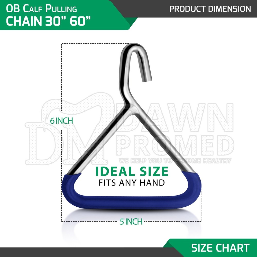 3 Pcs OB Calf Puller Hook & 30" 60" Chain Set Veterinary Instruments