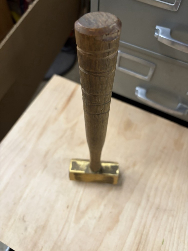 Vintage Solid Brass Head Wood Handled Hammer