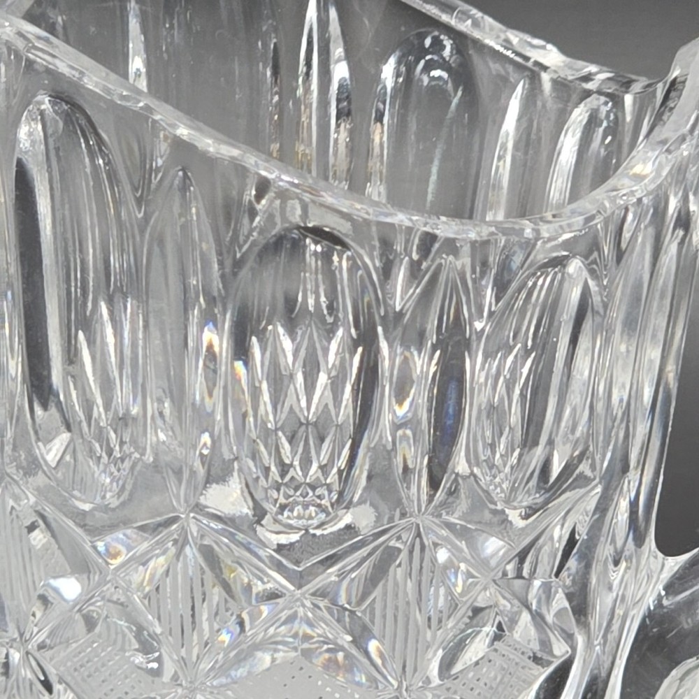 Vintage Creamer Pitcher Pressed Glass Crystal Diamond Pattern Handle 3.75" Tall