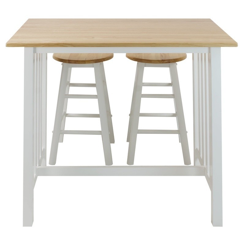 3 Piece Solid Wood Breakfast Cart Set W/ Pub Table & Stools Small Spaces New