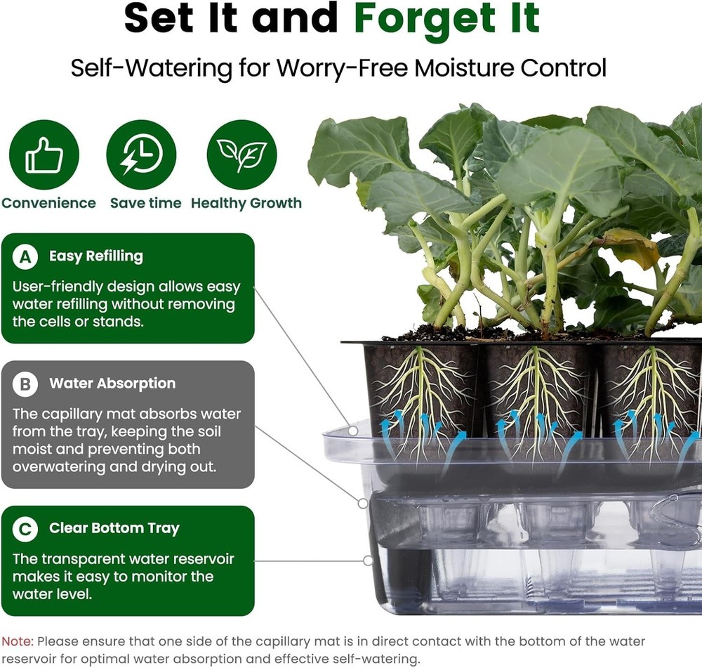 Compact 72 Cell Self-Watering Seed Starter with Full Spectrum Grow Light & Timer
