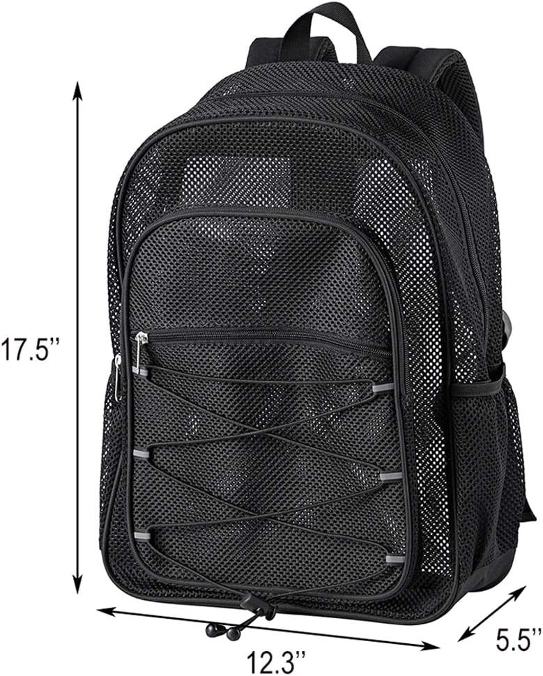 Heavy Duty Mesh Backpack, See Through College Black
