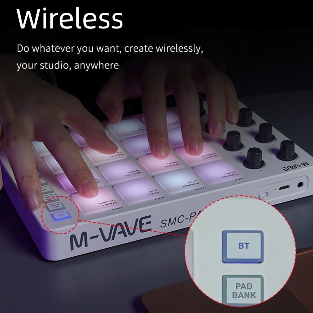 Wireless MIDI Controller Electric Drum Pad Machine Rechargeable Beat Maker