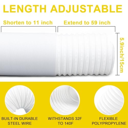 Portable Air Conditioner Hose, 5.9" Diameter Anti-Clockwise Thread, Universal