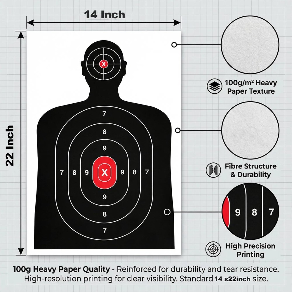 Silhouette Paper Shooting Target for The Range, Aiming 14" x 22", white
