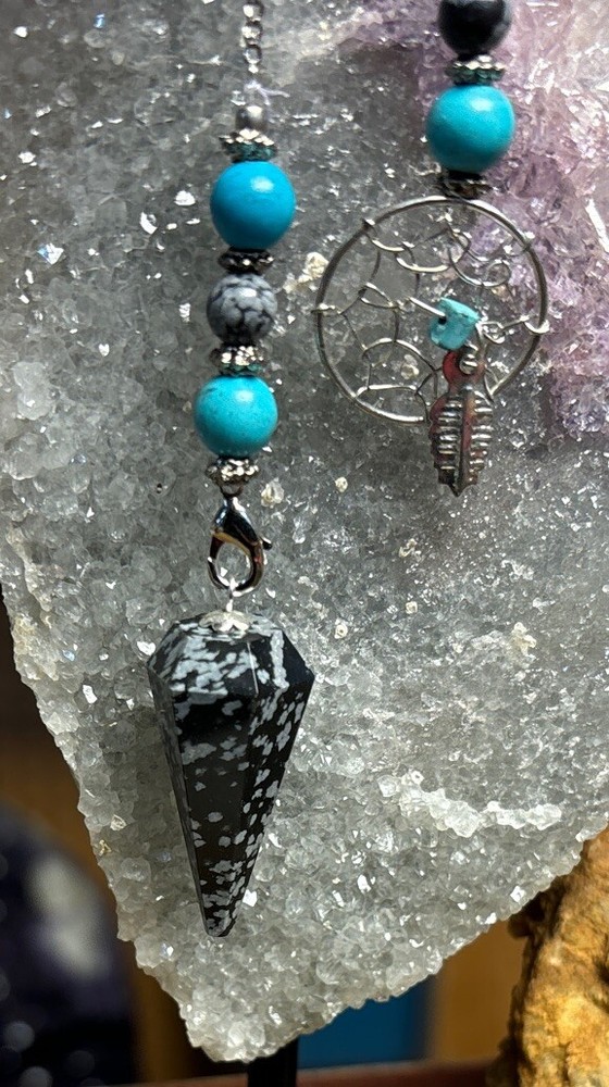 Snowflake obsidian pendulum with Detachable Dreamcatcher Chain