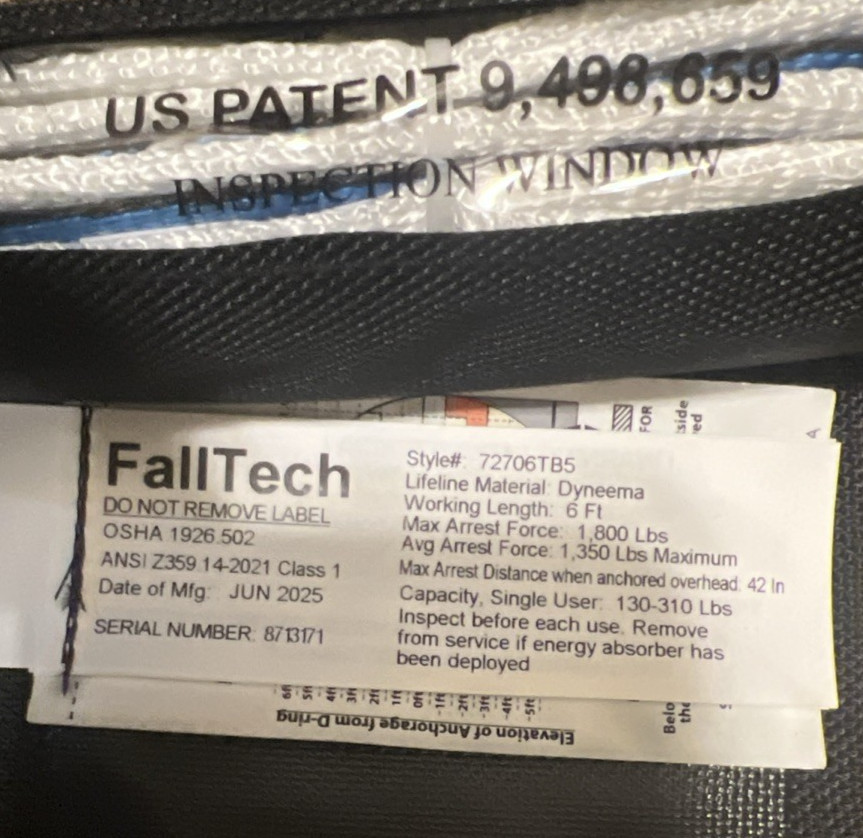 FallTech DuraTech Mini 6’ SRL MFG DATE June 2025