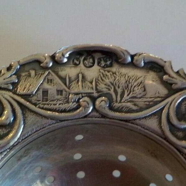 Antique Continental .830 Silver Tea Strainer, Milk Maid Handle