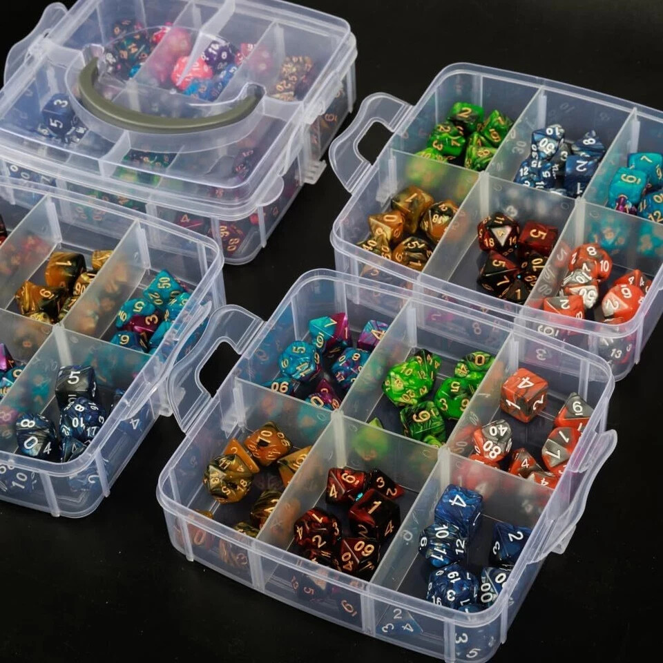 Dice Storage Box with Removable Dividers Polyhedral Dice Plastic Organizer