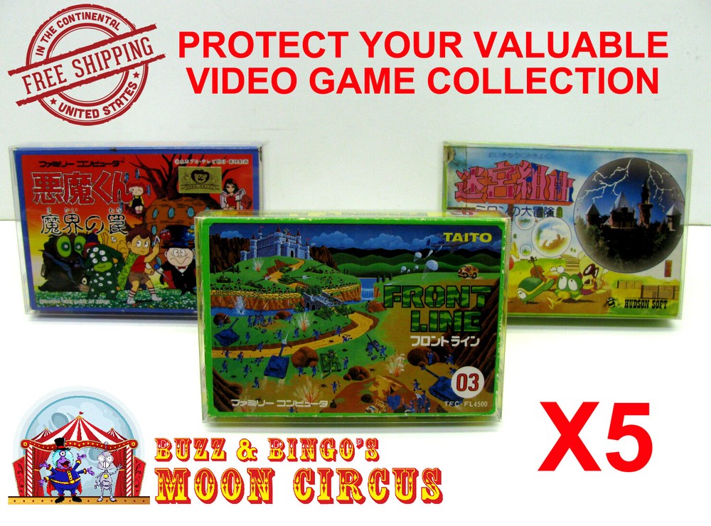 5X NINTENDO FAMICOM MEDIUM CIB GAME - CLEAR PLASTIC PROTECTIVE BOX - READ!