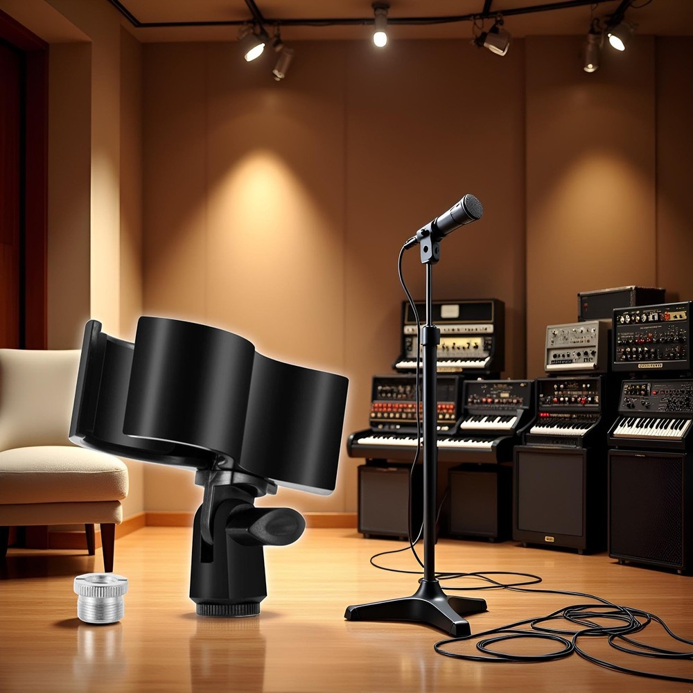 Black Adjustable Microphone Holder Clip, Plastic Spring Mic