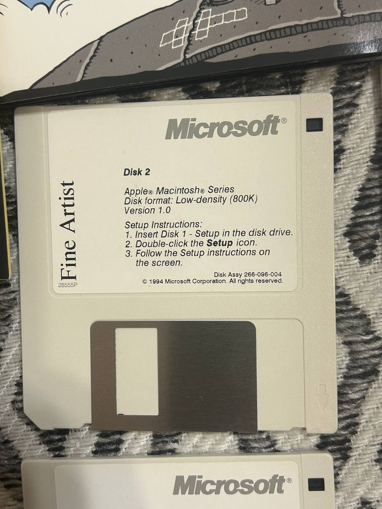 Microsoft Fine Artist Macintosh Software Boxed Promo Sample Missing Disk 1