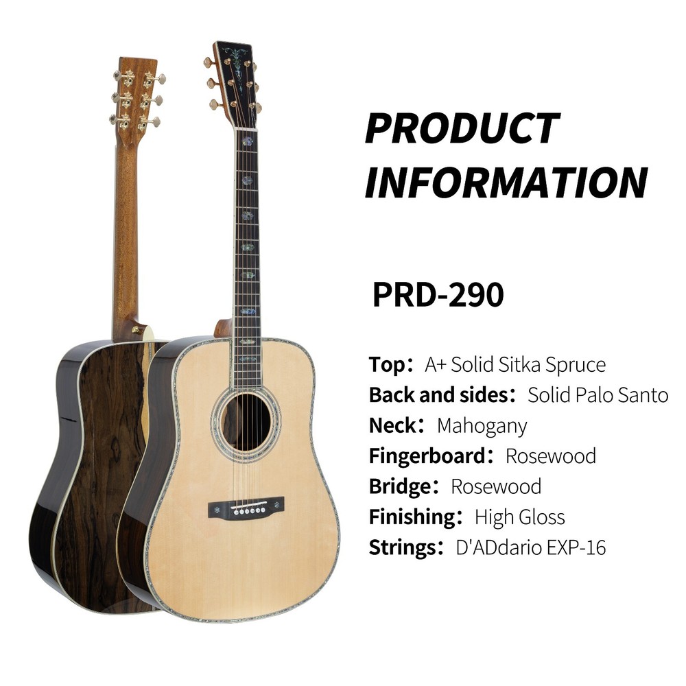 41'' Acoustic All Solid Guitar Solid A+Sitka Spruce Top Solid Palo Santo Back