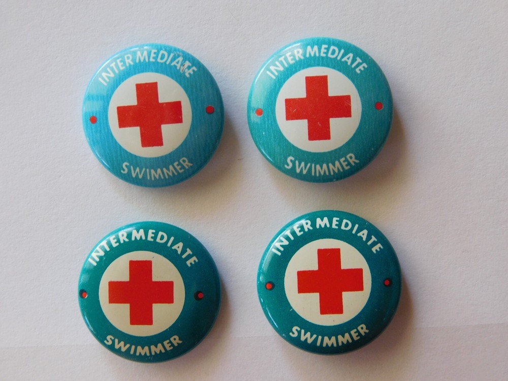 Red Cross Swimming Beginner Intermediate Advanced Swimmer Pin Back Button LOT