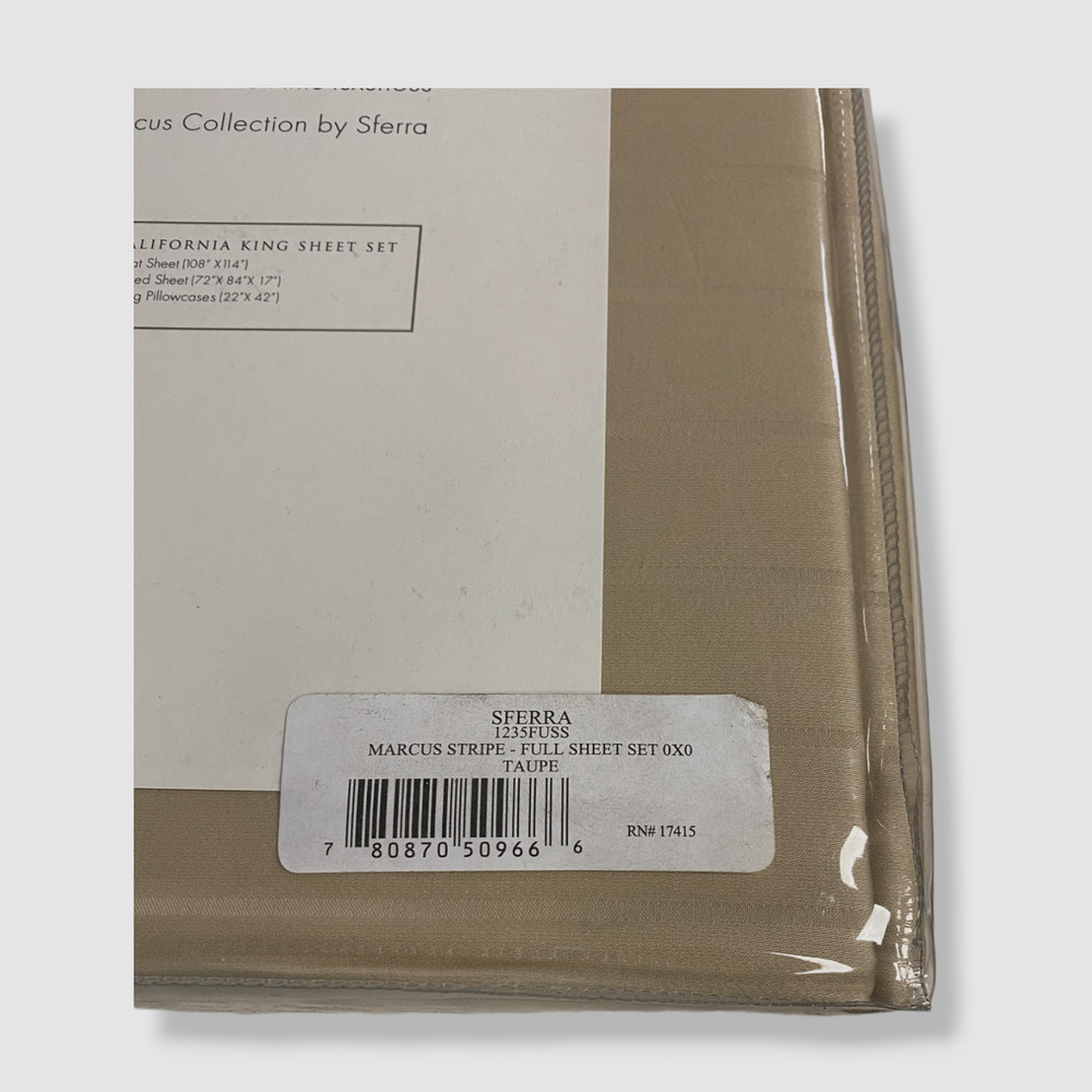 $300 Sferra Beige Full Marcus Collection 400-Thread Count Striped Bed Sheet Set