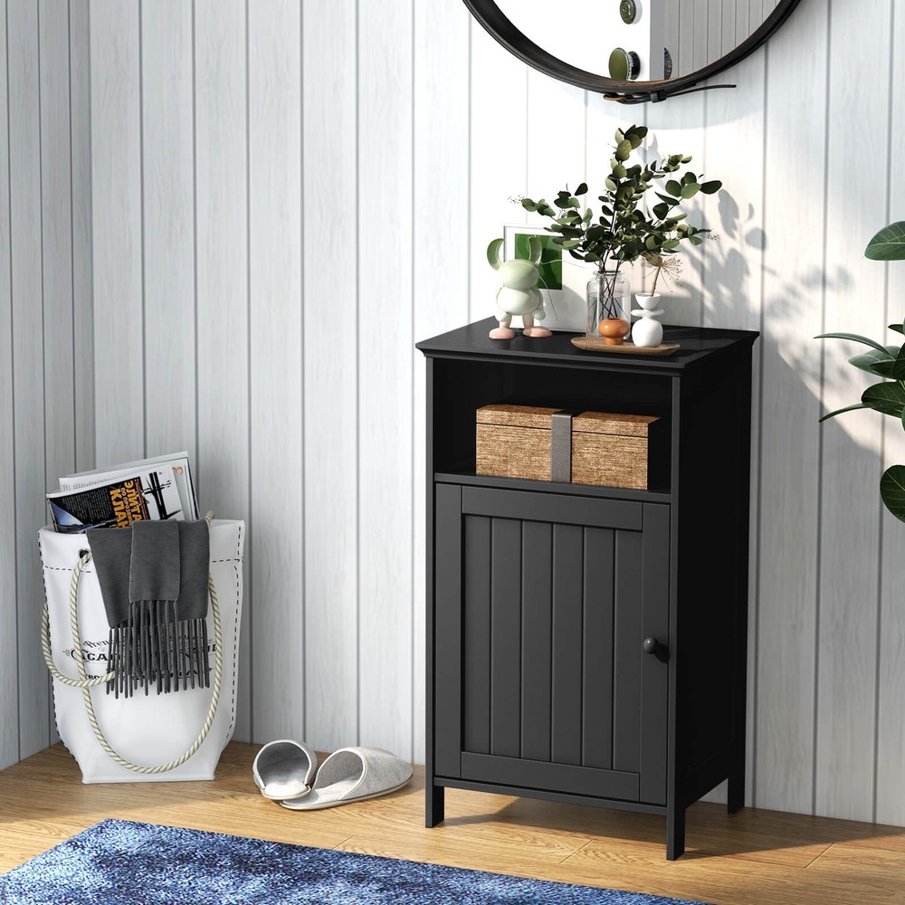 Bathroom Floor Storage Cabinet Side Table w/ Open Compartment & Adjustable Shelf