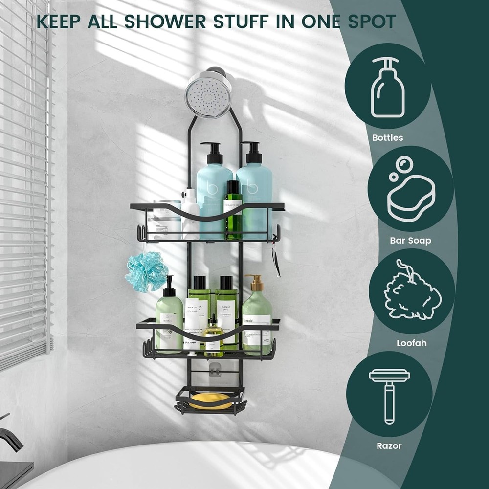 Shower Caddy Hanging Adjustable Shower Caddy, Rustproof Shower Organizer Exte...