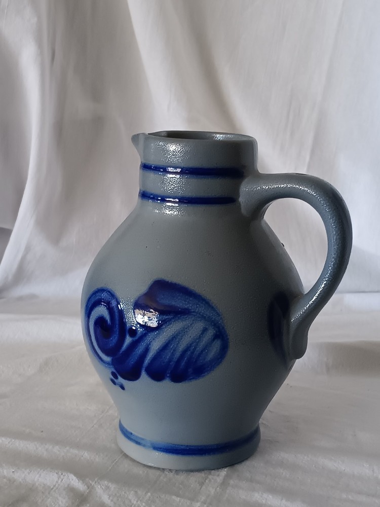 Blue Salt Glazed Stoneware Pitcher 7.5" Tall