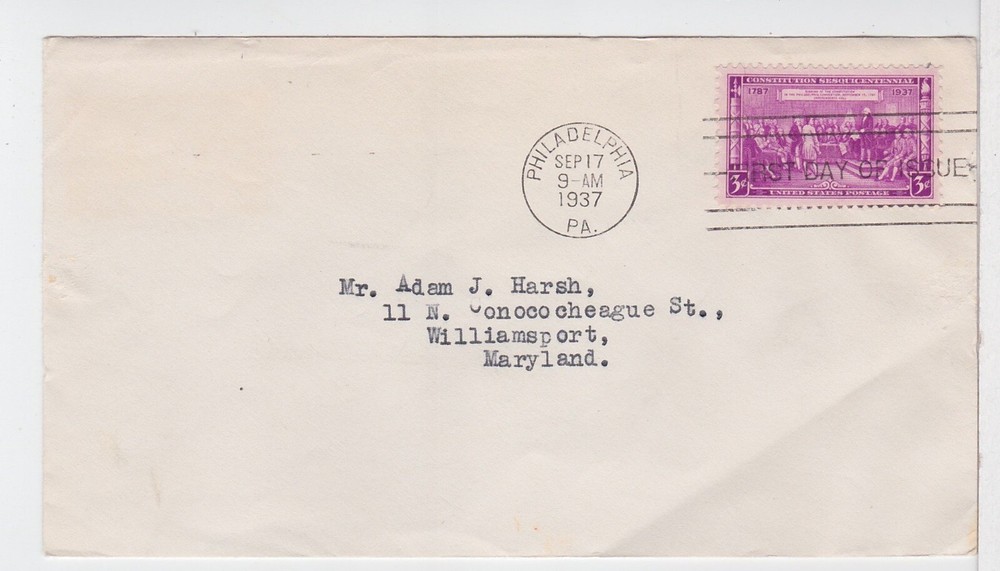 TurtlesTradingPost - US Constitution  #798 1937 FDC  No Cachet