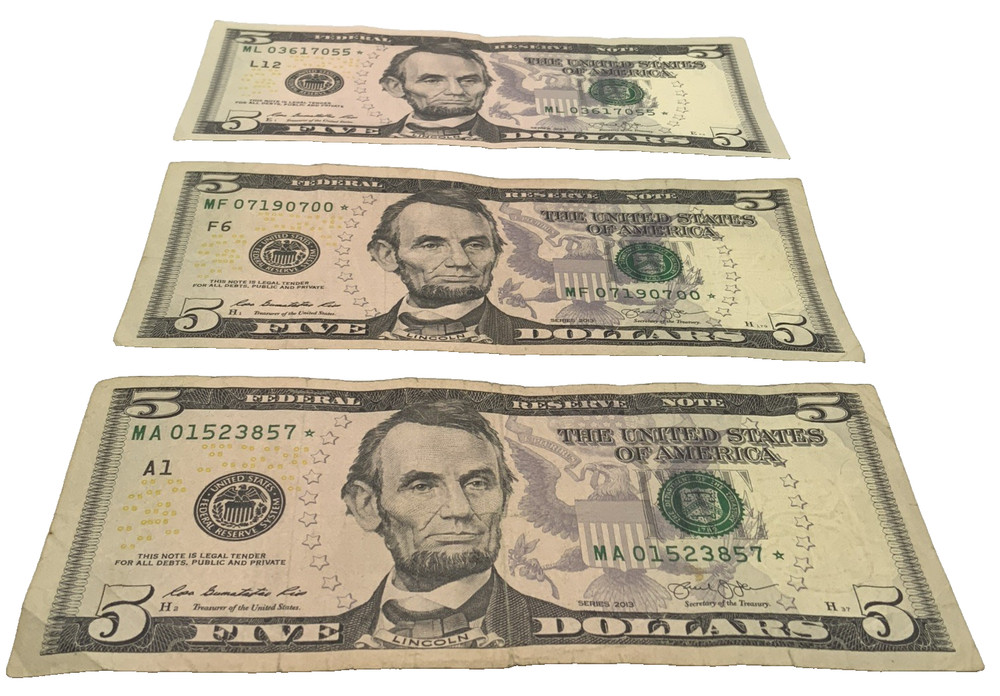 Lot Of 3 Five US Dollar Star Notes 2013