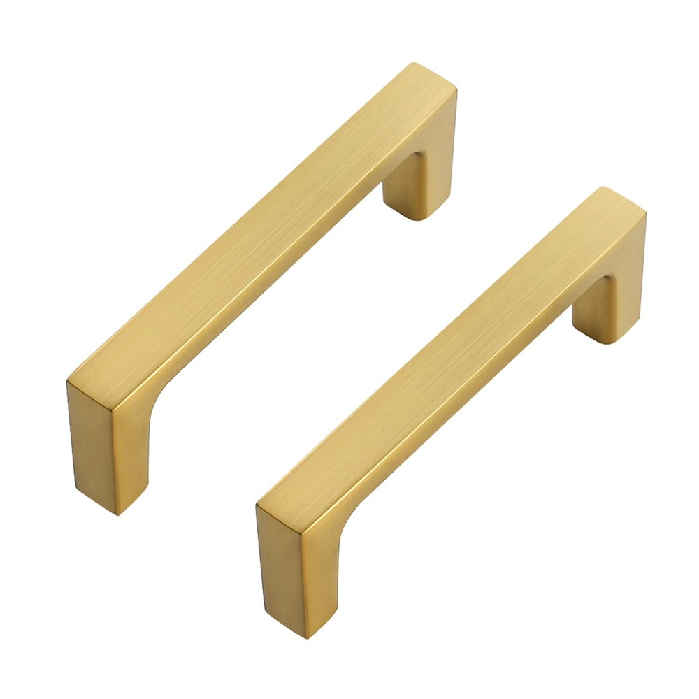 5 Pack Solid 3 Inch Square Cabinet Handles - Brushed Brass Drawer Pulls - Kit...