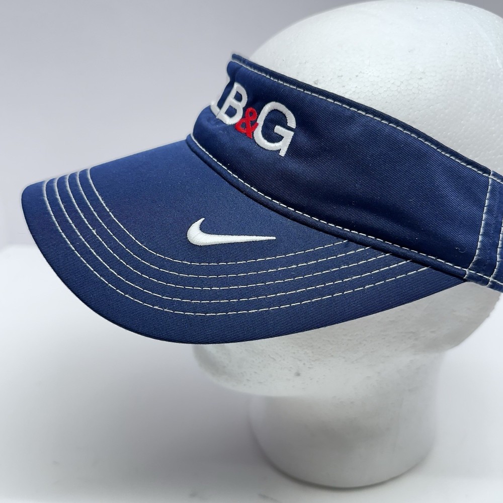 Nike Golf Visor Hat BLB&G Logo Adjustable Golfing Dri-Fit Navy Blue Hook Loop