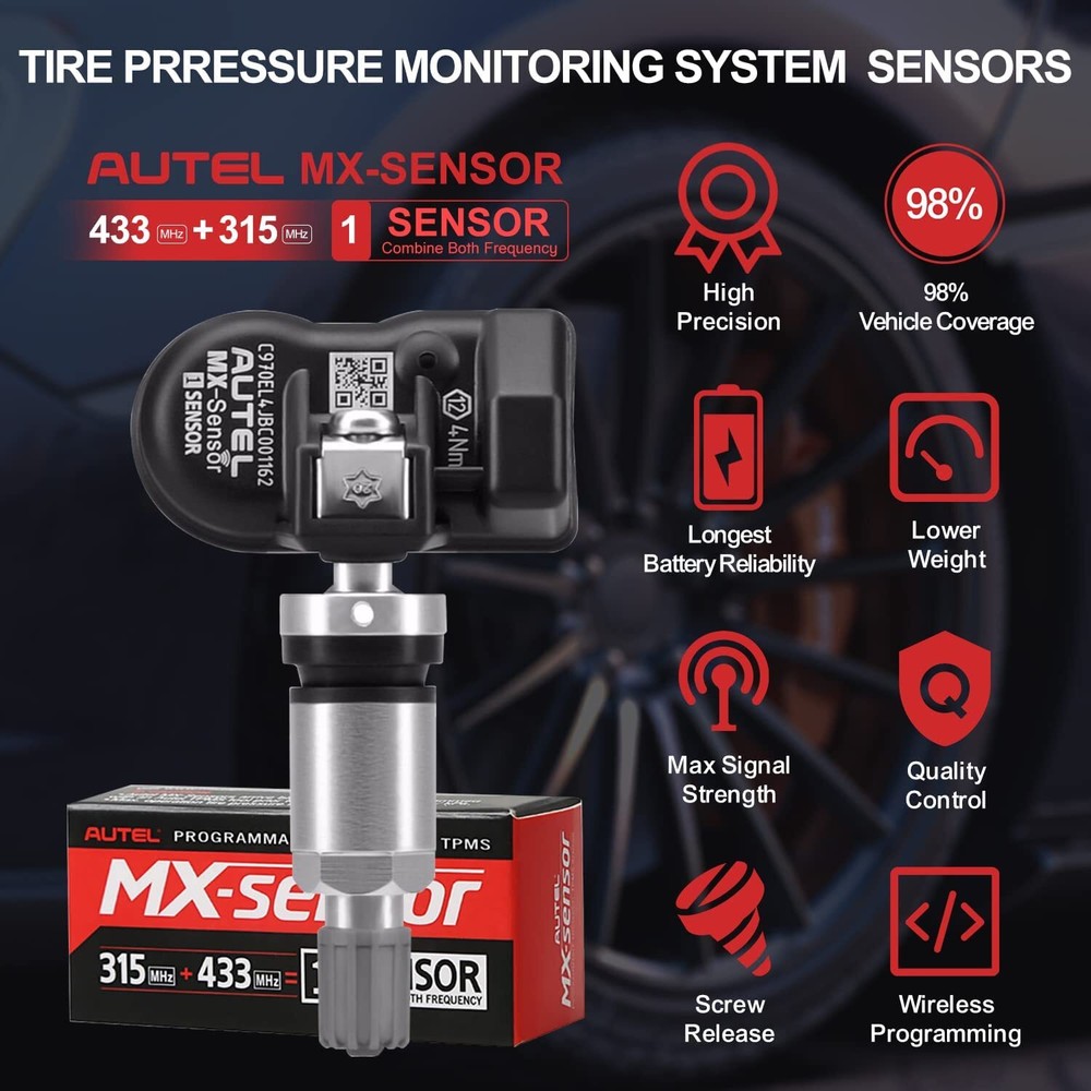 4pcs Autel MX-Sensor 315&433MHz Programmable TPMS Universal Tire pressure Sensor
