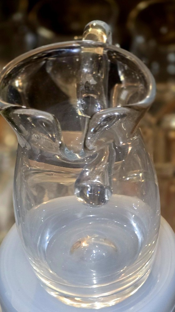 Italian Hand blown Crystal Pitcher With Oversized Handle